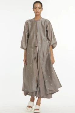 Three Greige Chanderi Jacket