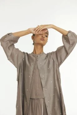 Three Greige Chanderi Jacket -Inca Sales Store 208three46 3