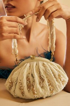 Lovetobag Ivory & Gold Nora Clutch