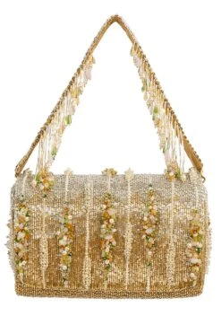 Lovetobag Gold Clutch With An Embellished Handle
