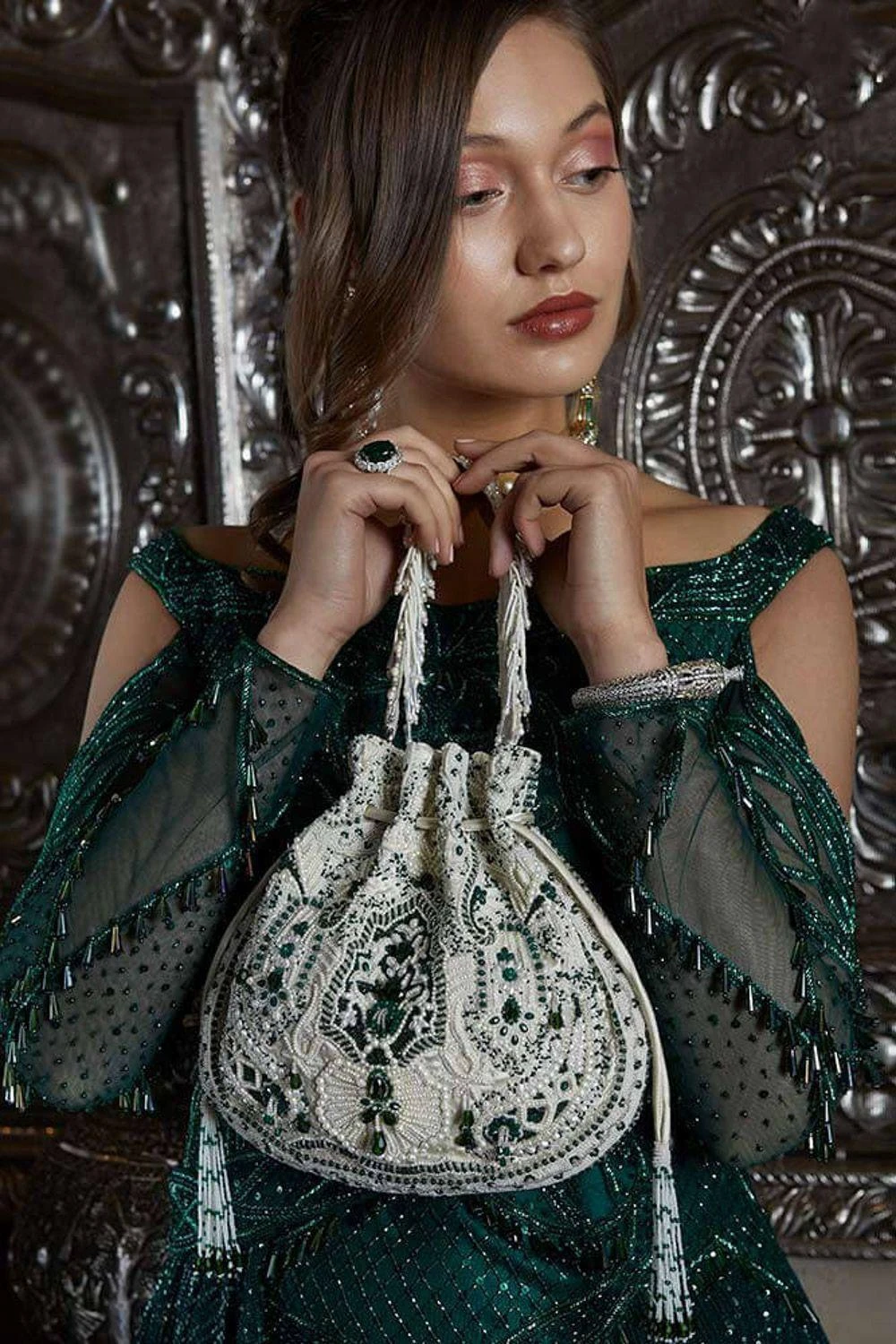 Lovetobag Bijoux Ivory & Emerald Pouch 3 Lovetobag Bijoux Ivory & Emerald Pouch