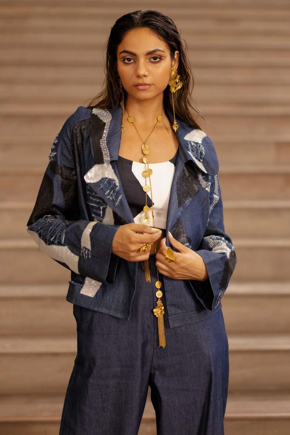 AK-OK By Anamika Khanna Blue Embroidered Denim Jacket 4 AK-OK By Anamika Khanna Blue Embroidered Denim Jacket - Image 2