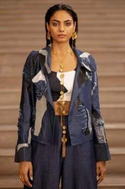 AK-OK By Anamika Khanna Blue Embroidered Denim Jacket 9 AK-OK By Anamika Khanna Blue Embroidered Denim Jacket -Inca Sales Store 2108akok01 3