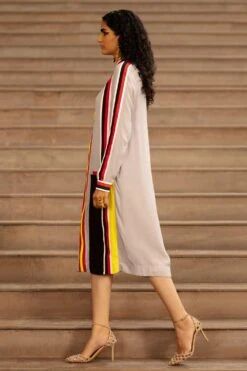 AK-OK By Anamika Khanna Grey Striped Jacket -Inca Sales Store 2108akok158 3