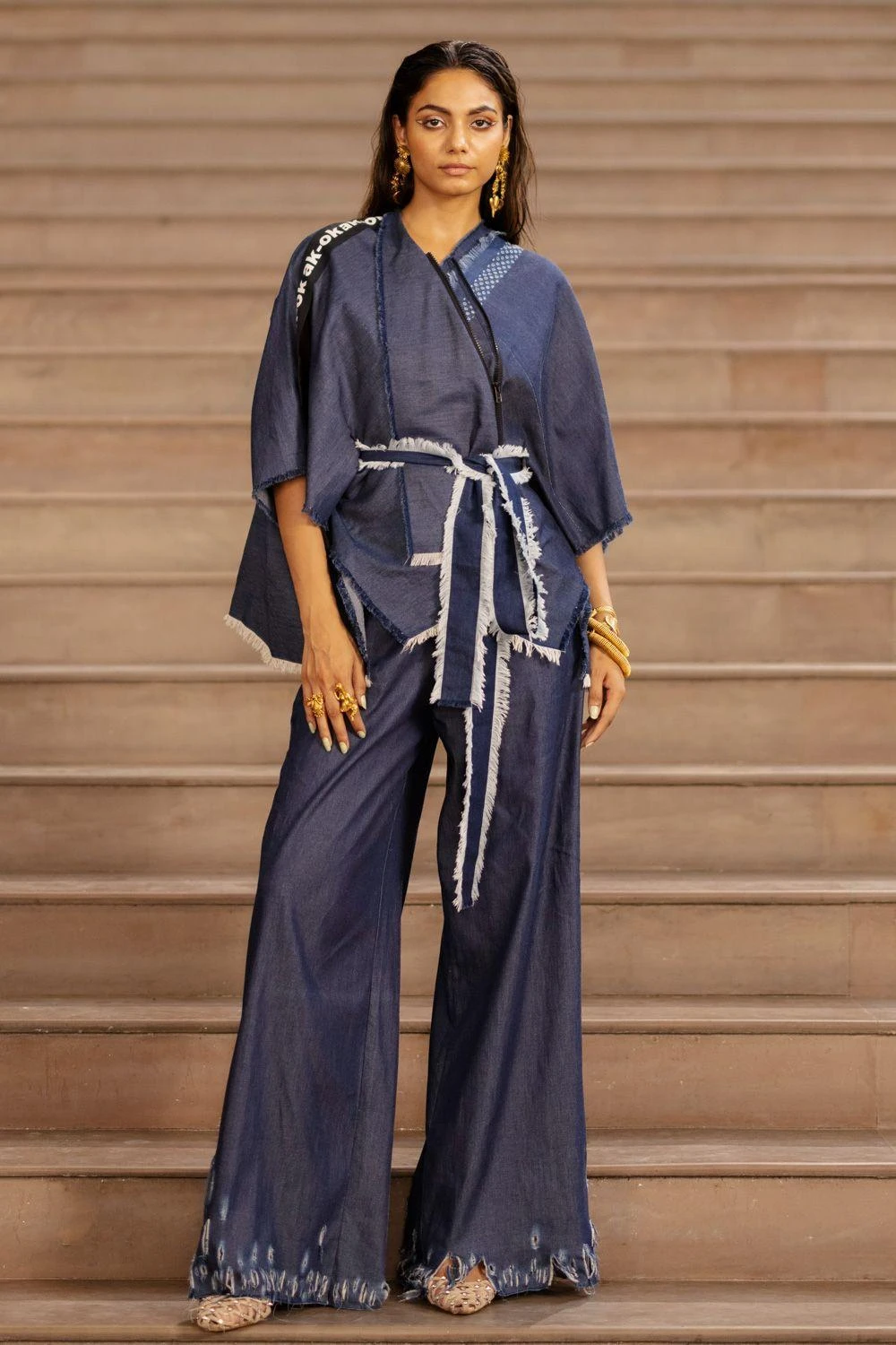 AK-OK By Anamika Khanna Blue Denim Cape 3 AK-OK By Anamika Khanna Blue Denim Cape