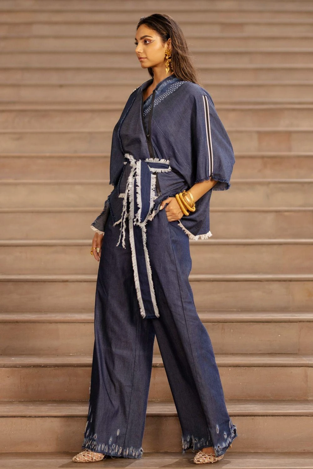 AK-OK By Anamika Khanna Blue Denim Cape 4 AK-OK By Anamika Khanna Blue Denim Cape - Image 2