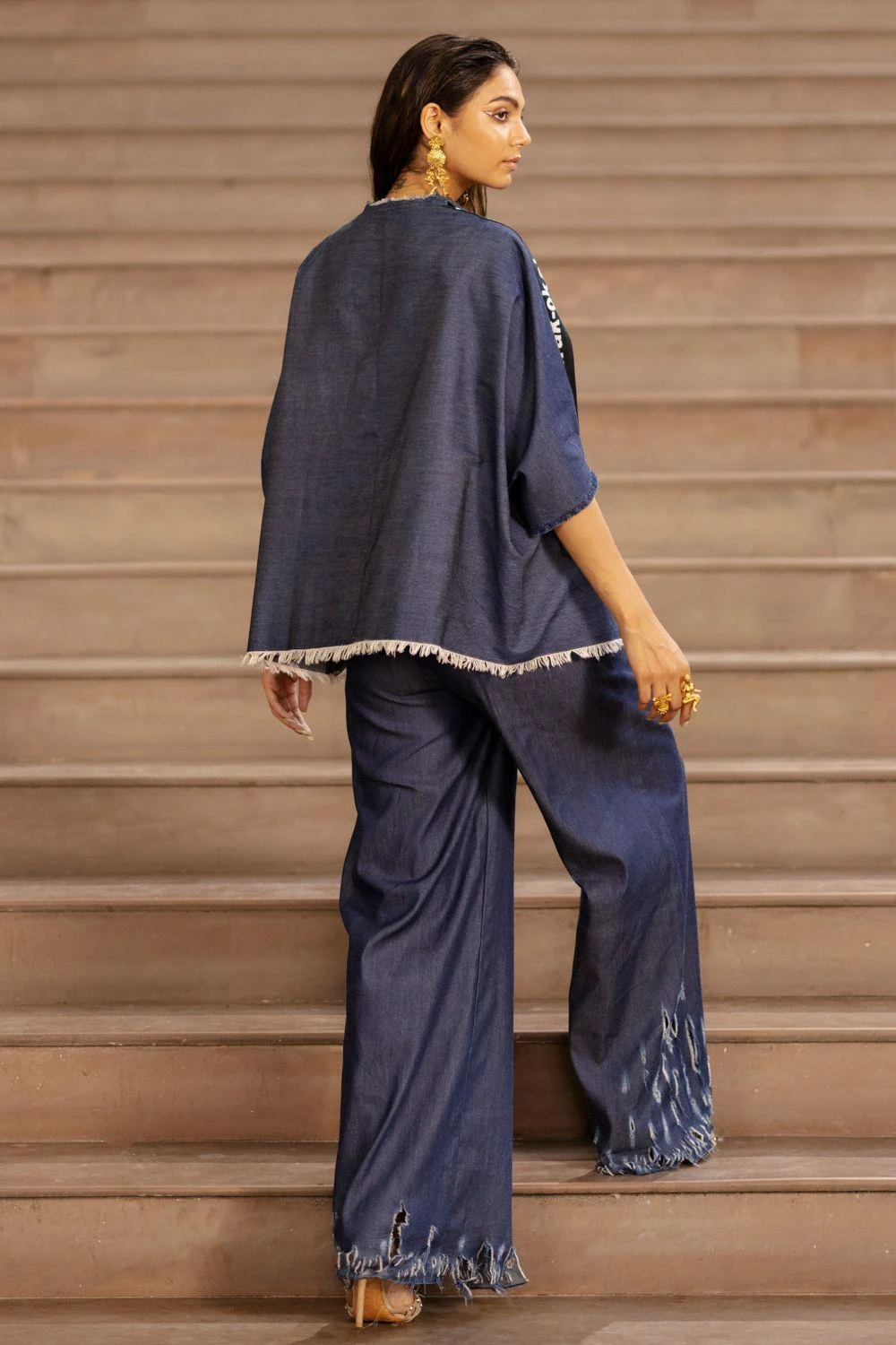 AK-OK By Anamika Khanna Blue Denim Cape 6 AK-OK By Anamika Khanna Blue Denim Cape - Image 4
