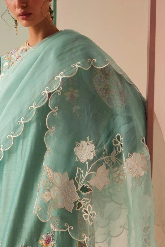 Chandrima Aqua Cutwork And Applique Dupatta 8 Chandrima Aqua Cutwork And Applique Dupatta - Image 6