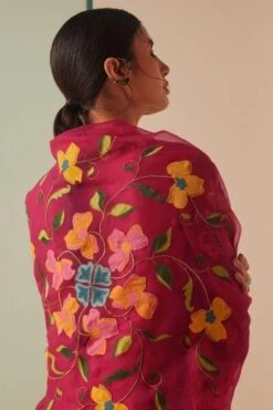 Chandrima Fuchsia Applique Dupatta -Inca Sales Store 21092023ca04 2