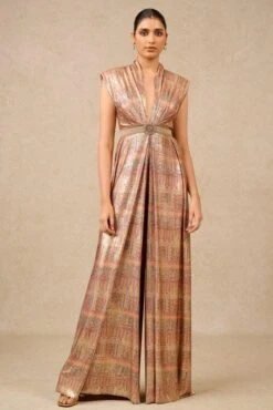 Tarun Tahiliani Multicoloured Embellished Foil Jersey Jumpsuit