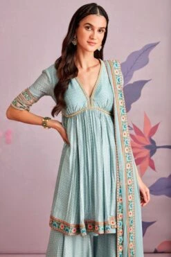 Ridhi Mehra Blue Silk Short Anarkali & Gharara With Dupatta -Inca Sales Store 2110rm03 2