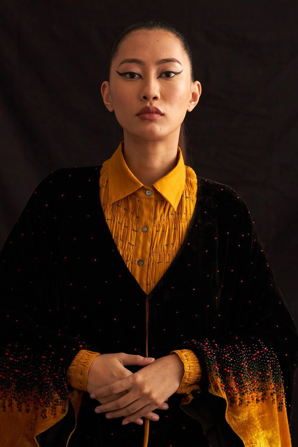 Amrich Iman Hand Embroidered Shibori Poncho 6 Amrich Iman Hand Embroidered Shibori Poncho - Image 4