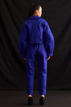 Amrich Aki Blue Woven Silk Quilted Crop Jacket -Inca Sales Store 211123ach6 4