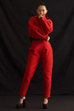 Amrich Aki Red Woven Silk Quilted Crop Jacket -Inca Sales Store 211123ach7 3