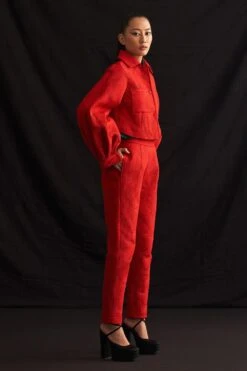 Amrich Aki Red Woven Silk Quilted Crop Jacket -Inca Sales Store 211123ach7 4