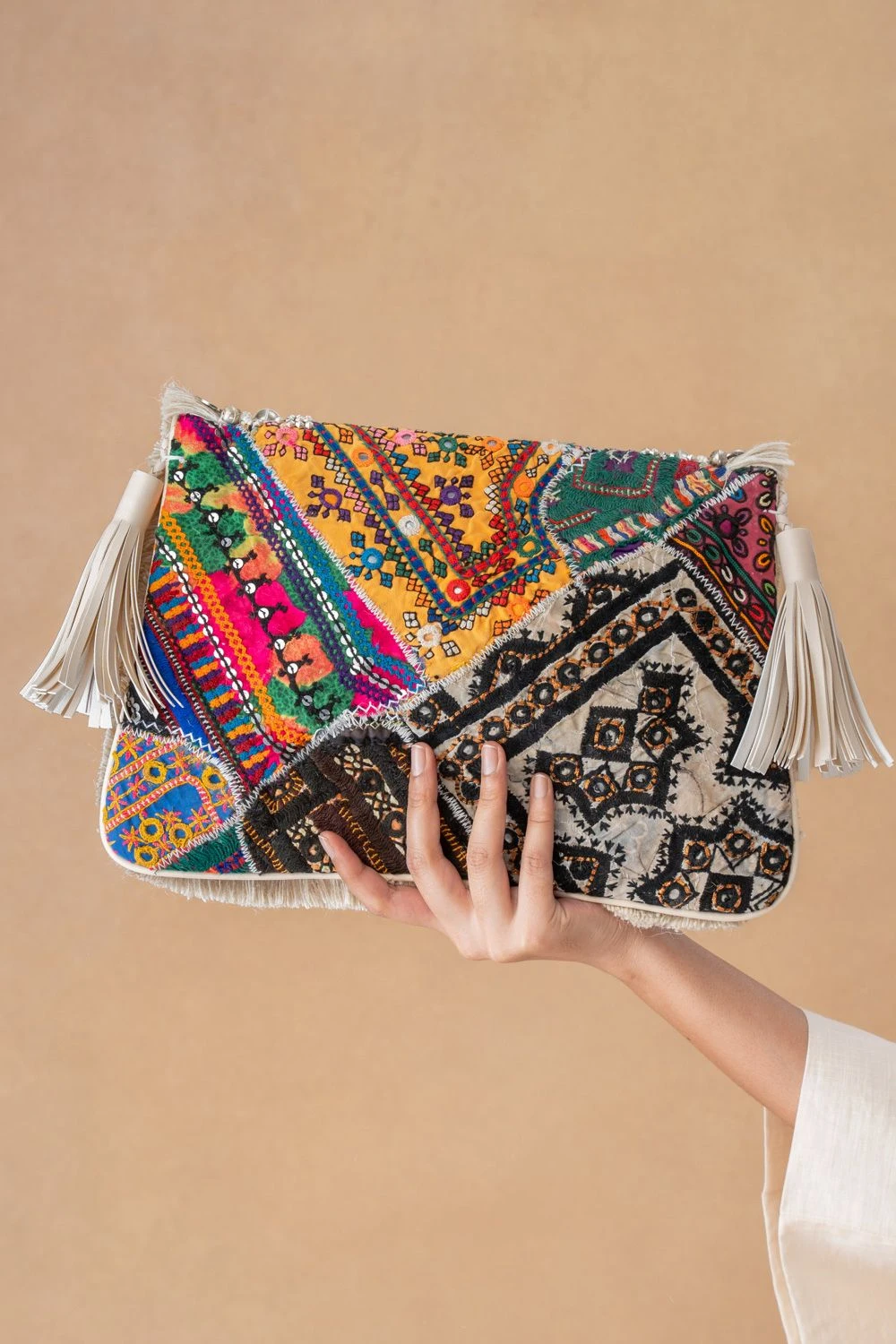 Vipul Shah Off White Banjara Embroidered Clutch 8 Vipul Shah Off White Banjara Embroidered Clutch - Image 6