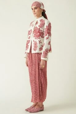 Payal Pratap Red & Ecru Band Collar Jacket -Inca Sales Store 2111ppj1 2