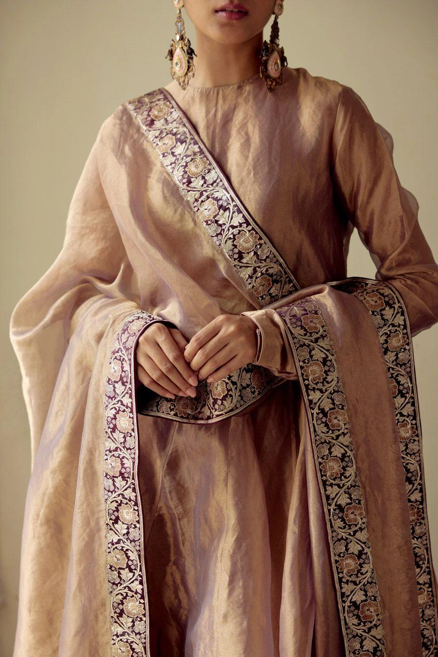 Mimamsaa Pale & Garnet Embroidered Dupatta 4 Mimamsaa Pale & Garnet Embroidered Dupatta - Image 2