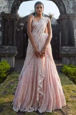 Ritika Mirchandani Pink Hand Embroidered Draped Sari
