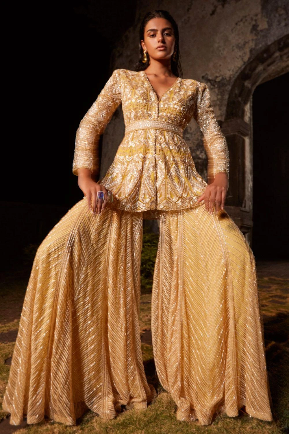 Ritika Mirchandani Yellow Hand Embroidered Sharara Set 4 Ritika Mirchandani Yellow Hand Embroidered Sharara Set - Image 2