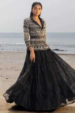 Ritika Mirchandani Black Hand Embroidered Blazer & Lehenga Set -Inca Sales Store 211rm25 3