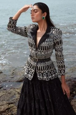 Ritika Mirchandani Black Hand Embroidered Blazer & Lehenga Set -Inca Sales Store 211rm25 4