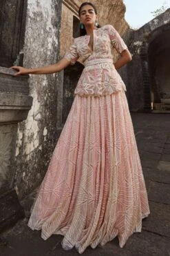 Ritika Mirchandani Floral Embroidered Peplum Lehenga Set