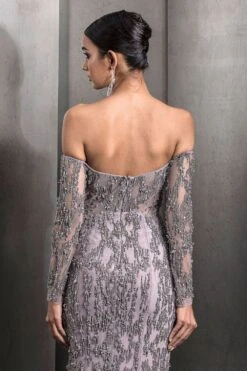 Rohit Gandhi + Rahul Khanna Rose Steel Meridian Fish Cut Gown -Inca Sales Store 2124rgrk10 5