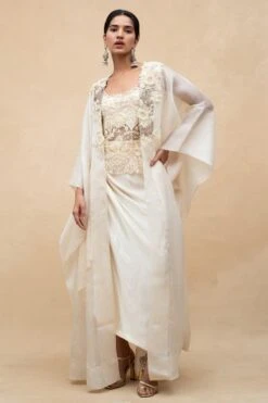 Anamika Khanna Ivory Embellished Cape Set