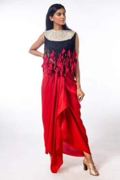 Anamika Khanna Black Fringed Top & Drape Skirt -Inca Sales Store 214eaf 0109144 1