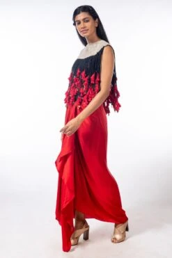 Anamika Khanna Black Fringed Top & Drape Skirt -Inca Sales Store 214eaf 0109144 3