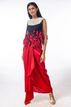 Anamika Khanna Black Fringed Top & Drape Skirt -Inca Sales Store 214eaf 0109144 4