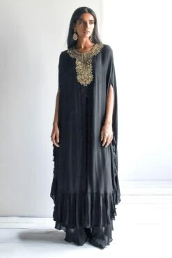 Arpita Mehta Black Hand Embroidered Cape Set