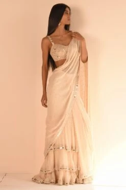 Arpita Mehta Coconut Hand Embroidered Sari Set