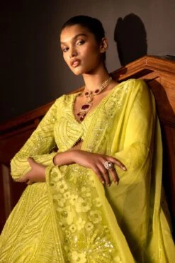 Mishru Stella Lime Green Floral Embellished Lehenga Set -Inca Sales Store 21623mu9 2