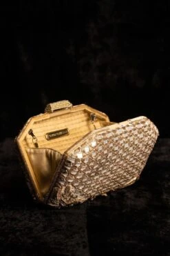 Tarun Tahiliani Accessories Gold Hand Embroidered Mirror Clutch -Inca Sales Store 216ttb13 3