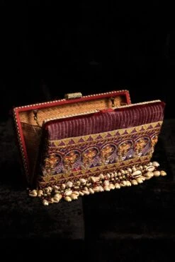 Tarun Tahiliani Accessories Burgundy Boho-chic Clutch -Inca Sales Store 216ttb16 2