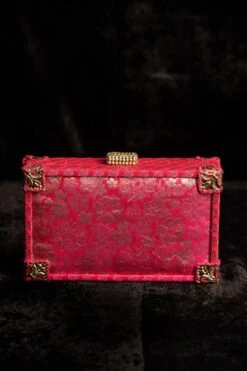 Tarun Tahiliani Accessories Fuchsia Hand Woven Phool Chadar Brocade Case Bag -Inca Sales Store 216ttb20 2
