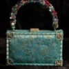 Tarun Tahiliani Accessories Turquoise Hand Woven Phool Chadar Brocade Case Bag -Inca Sales Store 216ttb24 1