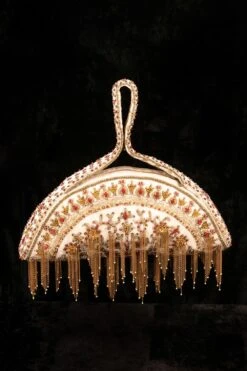 Tarun Tahiliani Accessories Ivory Hand Embroidered Soft Body Polti Bag