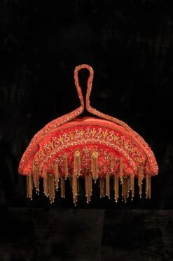 Tarun Tahiliani Accessories Pink Hand Embroidered Soft Body Polti Bag