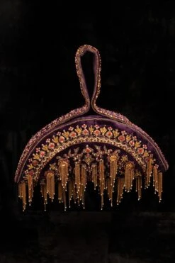 Tarun Tahiliani Accessories Purple Hand Embroidered Soft Body Polti Bag