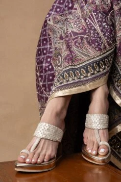 Art Apparel Ivory Sequin Embellished Wedges