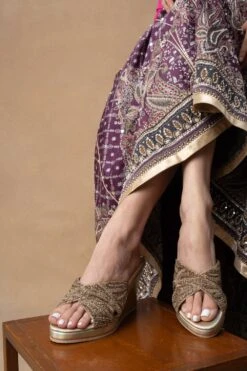 Art Apparel Gold & Silver Zardosi Work Heels