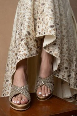 Art Apparel Gold Kundan Embellished Wedges