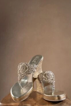 Art Apparel Gold Floral Embellished Wedges -Inca Sales Store 21723ap7 3