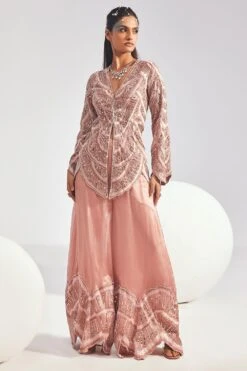 Divya Aggarwal Blush Pink Hand Embellished Jacket Set