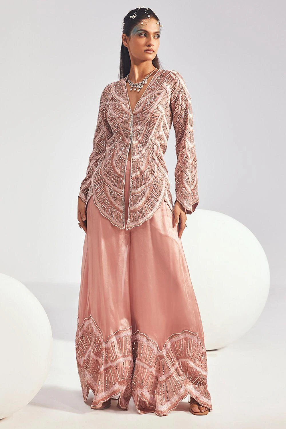 Divya Aggarwal Blush Pink Hand Embellished Jacket Set 3 Divya Aggarwal Blush Pink Hand Embellished Jacket Set