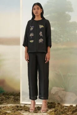 FEBo6 Black Floral Embellished Jacket Set