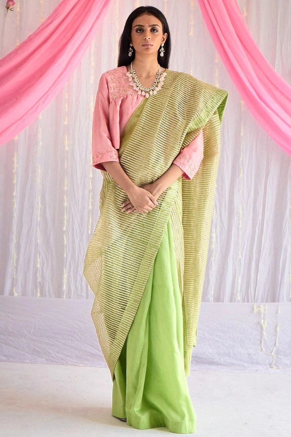 Shorshe Citrus Green Chanderi Sari 3 Shorshe Citrus Green Chanderi Sari